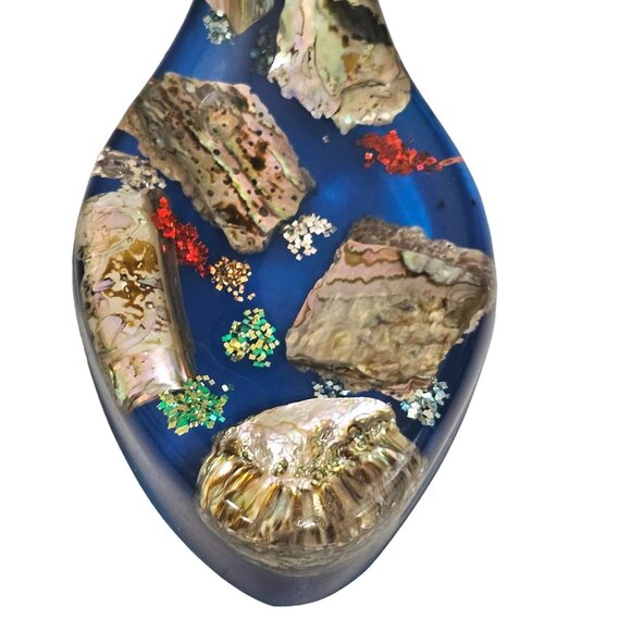 Mid Century Sea Shell Lucite Spoon Wall Art 8.5" vtg Boho 70s kitchen decor flaw - Picture 3 of 11